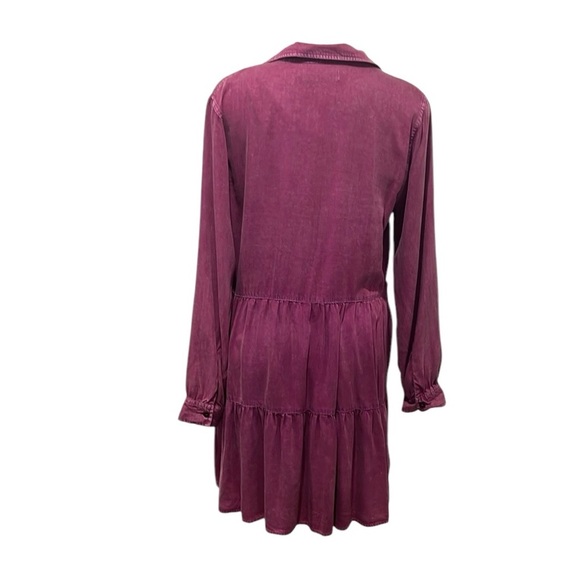 Billy T fuchsia color tiered drop waist button down shirt dress size L - Picture 2 of 8